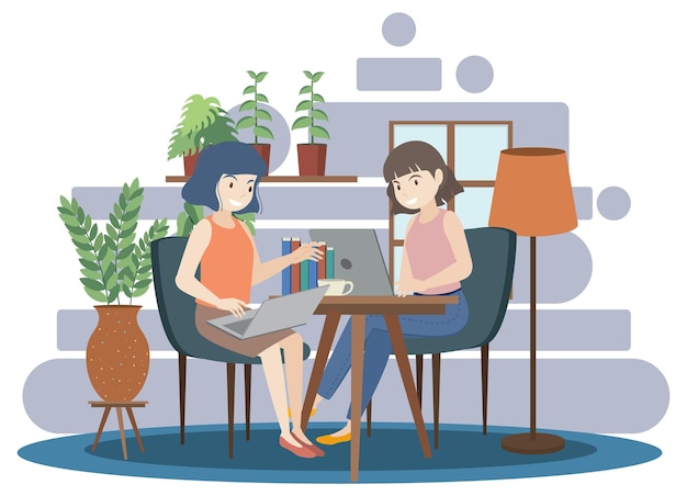 Free vector people working using laptop flat design