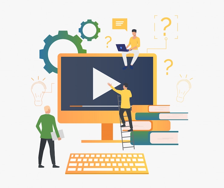 Free Vector people working on video