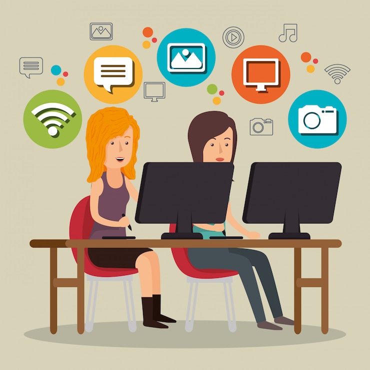 Free Vector people working with social media icons