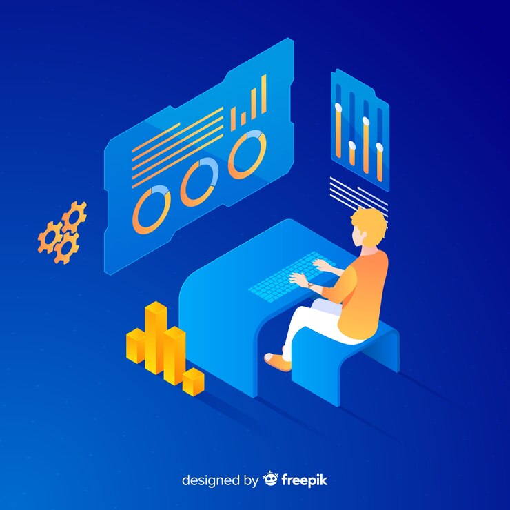 Free Vector people working with technology isometric style
