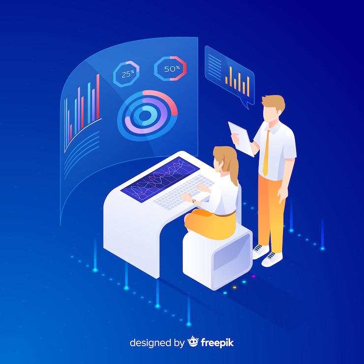 Free Vector people working with technology isometric style