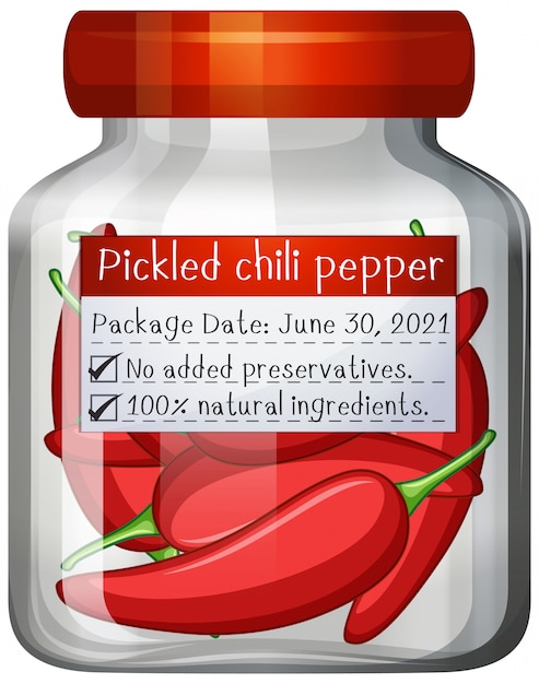 Free vector peppers preserve in glass jar