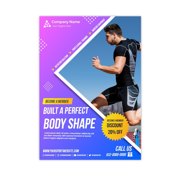 Free vector perfect body shape sport flyer with photo