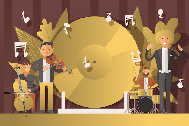学校の音楽祭フラットイラストでかわいい若いミュージシャン 無料のベクター 学校の音楽祭フラットイラストでかわいい若いミュージシャン 無料のベクター