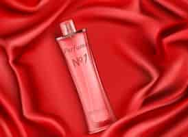 Free vector perfume bottle, fragrance cosmetic on red silk