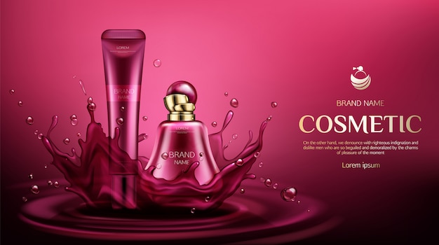 Free vector perfume fragrance and cream tubes on water splash