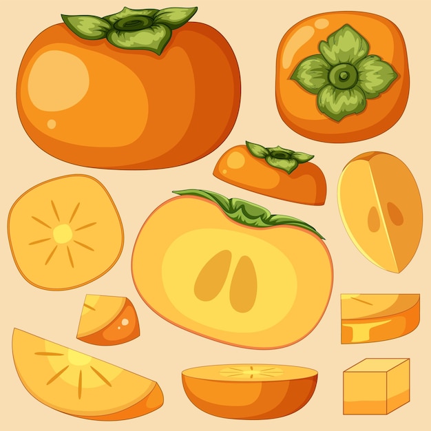 Persimmon fruit on orange background