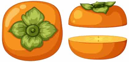 Free vector persimmon in whole and half pieces