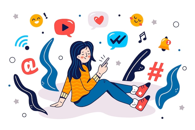 Free vector person addicted to social media illustration  concept