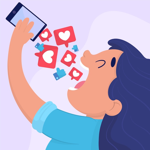 A person addicted to social media illustration