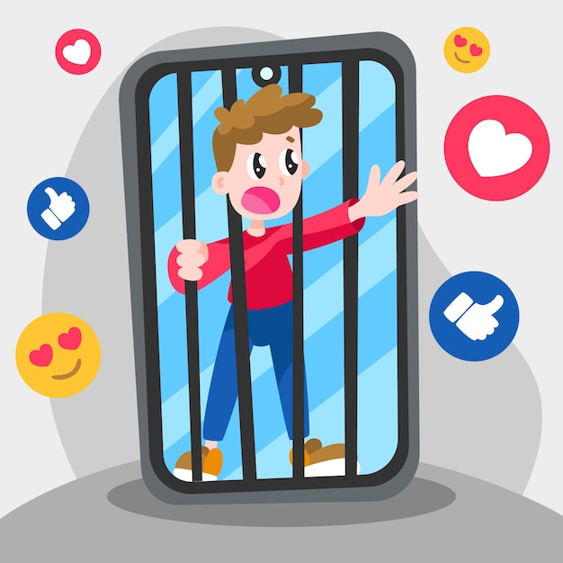 Free Vector A Person Addicted To Social Media