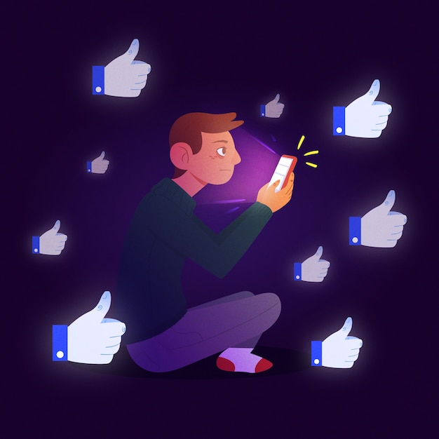 Free vector a person addicted to social media