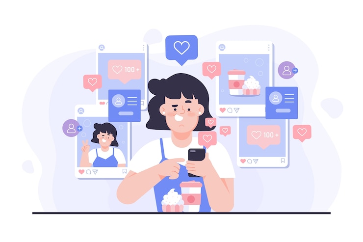 Free Vector a person addicted to social media