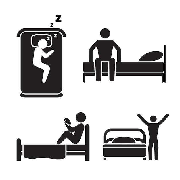 Person in bed, illustration set