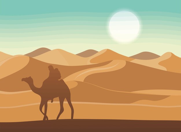 Человек в сцене верблюжьей пустыни