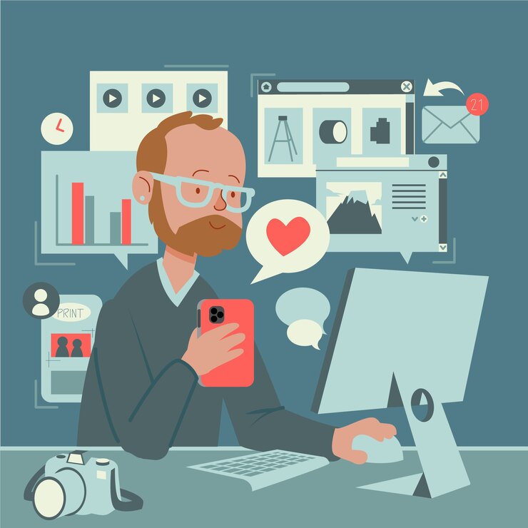Free Vector person doing different activities at the same time