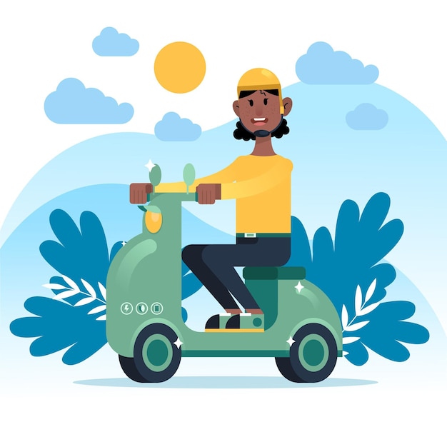 Free vector person driving a scooter outside