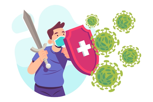 Person fighting the virus illustrated