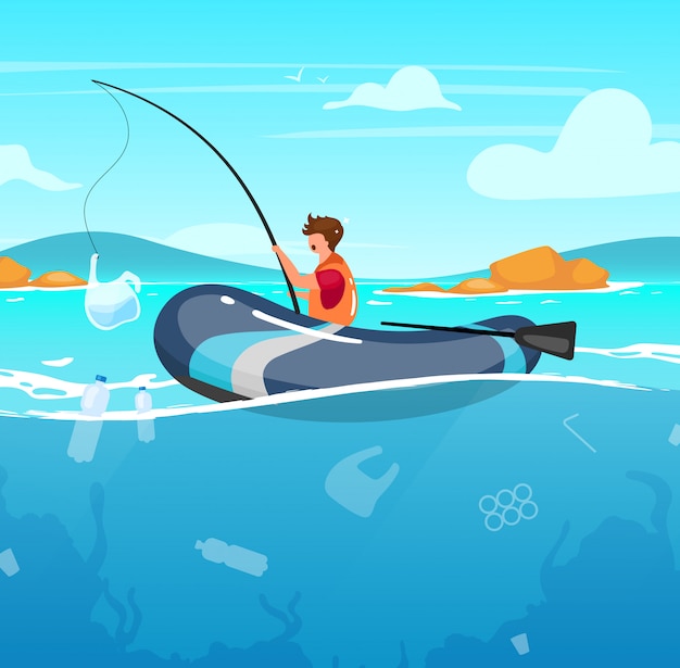ゴミイラストいっぱい海で釣りをする人 水のジャンク 自然のダメージ 生態学的大災害 海洋汚染 ロッドの漫画のキャラクターのプラスチックパッケージを持つ漁師 プレミアムベクター ゴミイラストいっぱい海で釣りをする人 水のジャンク 自然のダメージ 生態学的大災害 海洋汚染 ロッドの漫画のキャラクターのプラスチックパッケージを持つ漁師 プレミアムベクター