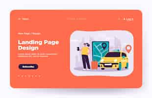 無料ベクター オンラインで空港へのタクシーを注文する人。都市地図上のルート、タクシー車、荷物を持った乗客の大画面