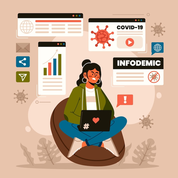 Free Vector person reading about the virus infodemic