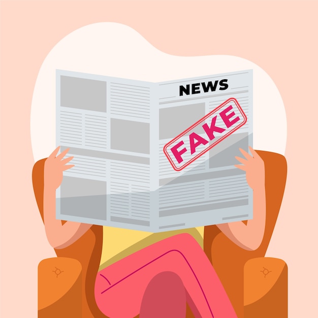 Person reading fake news in newspaper