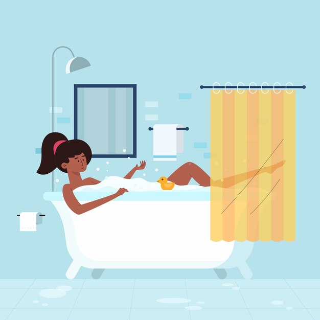 Person relaxing in bathtub illustration
