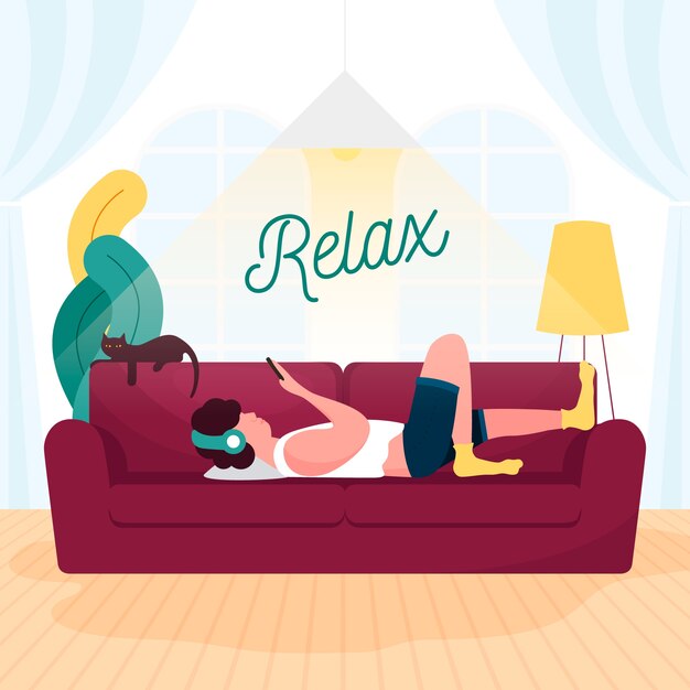 A person relaxing on the couch at home