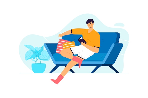 Free vector person relaxing at home concept for illustration