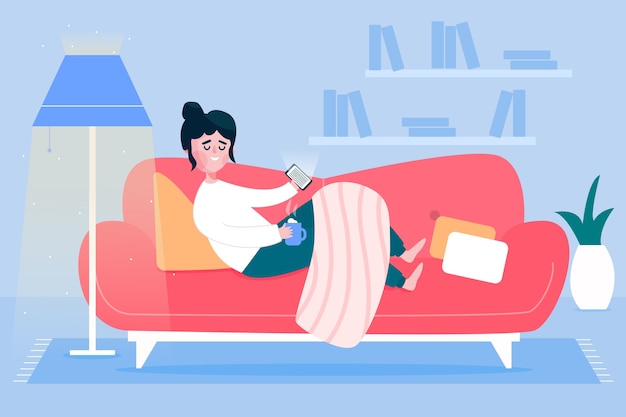 A person relaxing at home illustrated
