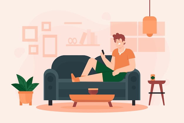 Free vector a person relaxing at home illustration