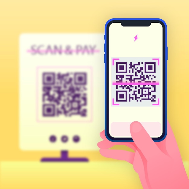 Free vector person scanning a qr code with a smartphone