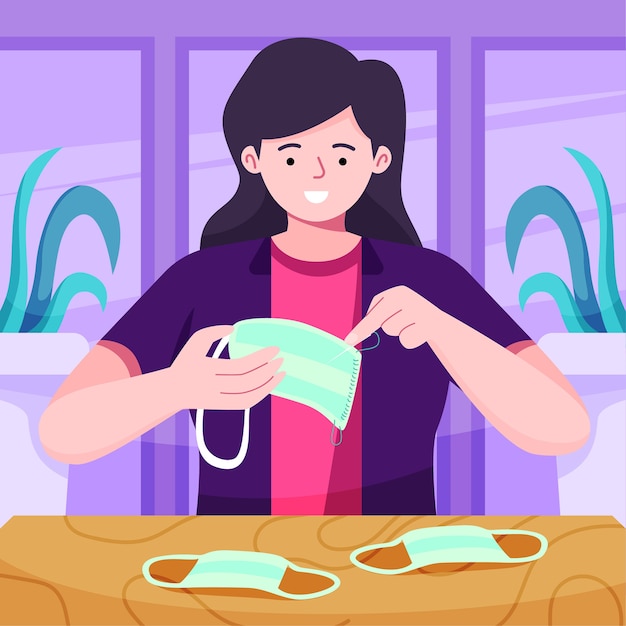 Free vector person sewing a medical mask illustration