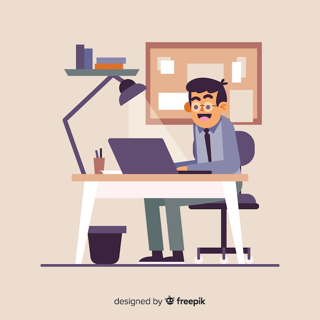 Free vector person sitting at desk and working