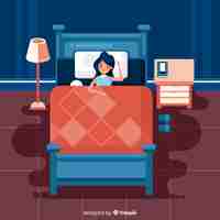 Free vector person sleeping in bed in flat style