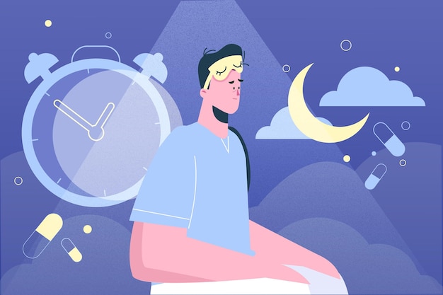 Free vector person staying wake late at night because of insomnia