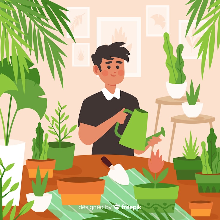 Free Vector person taking care of plants