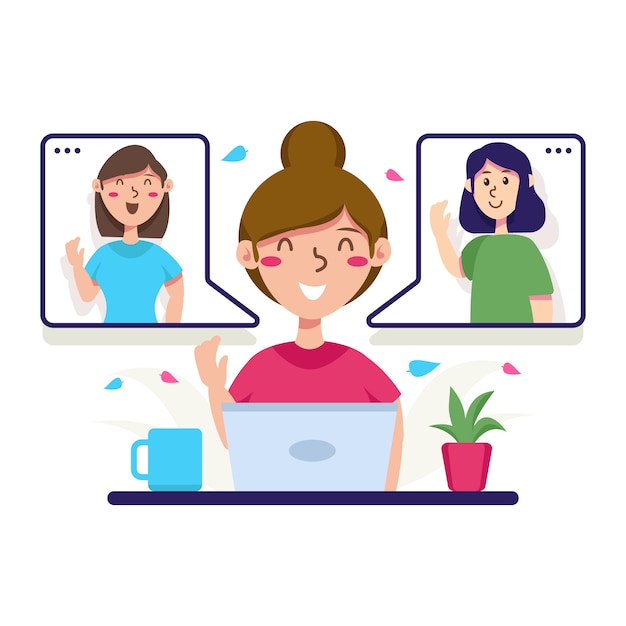 Free vector person talking online with friends illustrated