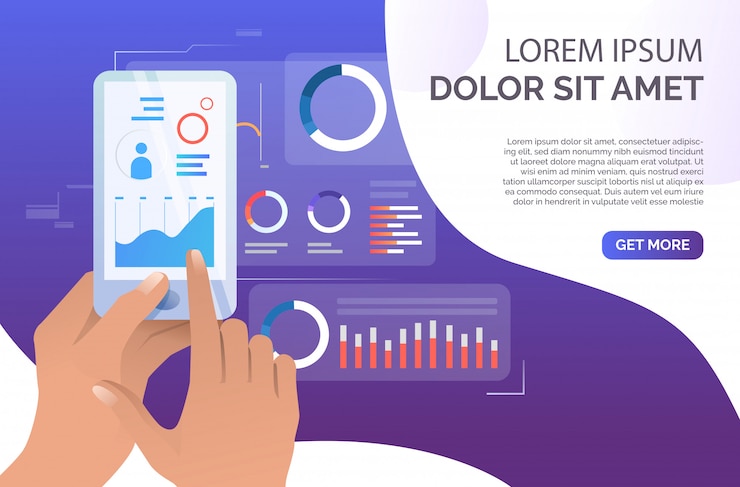 Free Vector person using financial data analysis application on smartphone