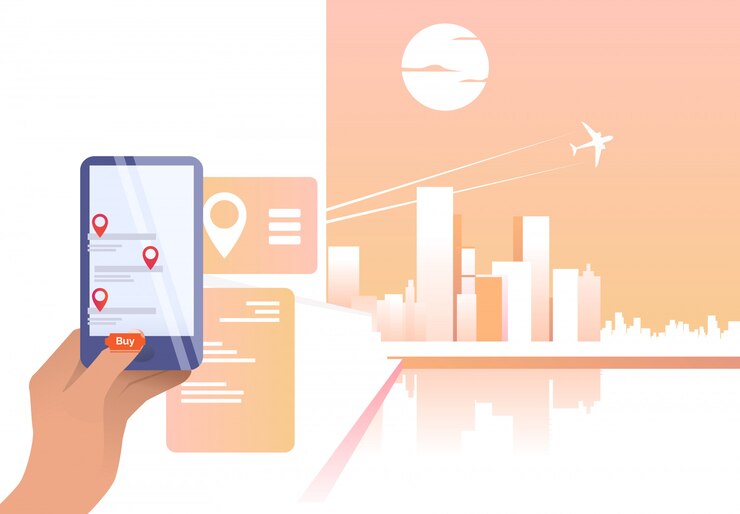 Free Vector person using online app and buying flight ticket
