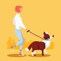 Free vector person walking the dog concept