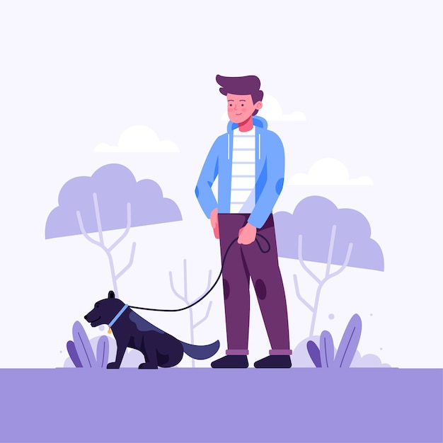 Free vector person walking the dog illustration