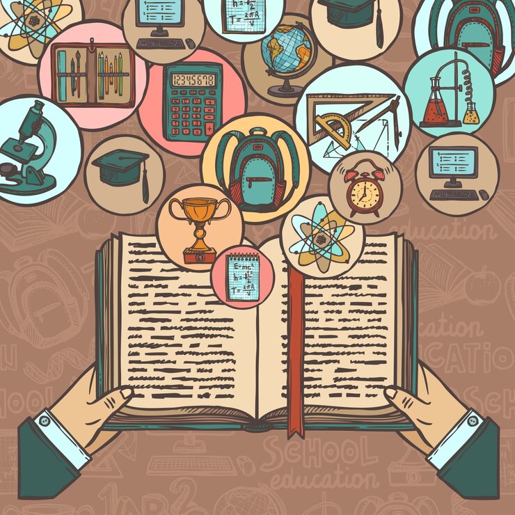 Free Vector person with book in hands and school education colored sketch icons set vector illustration