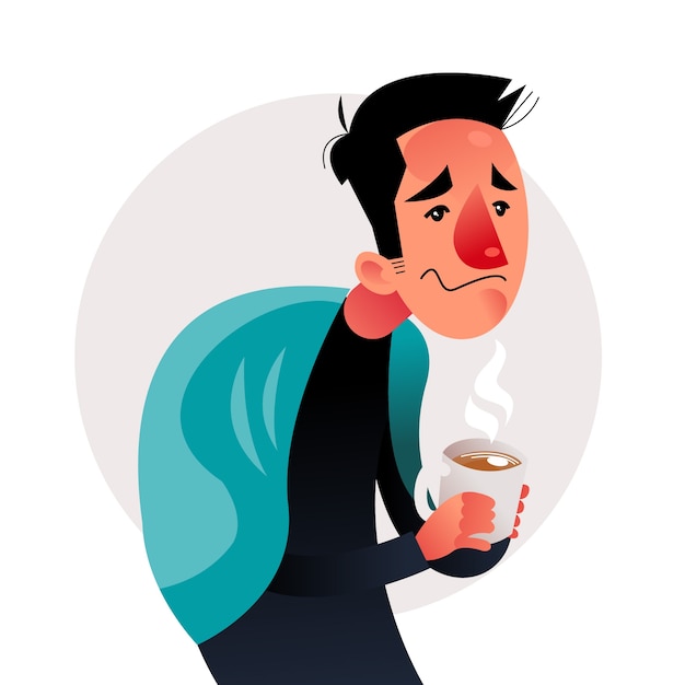 Free vector a person with a cold and tea