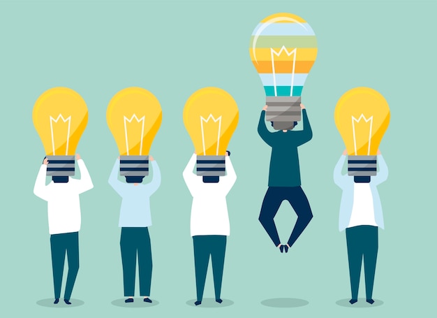 Person with a light bulb head standing out illustration