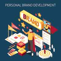 Free vector personal branding isometric concept with business and self-development symbols vector illustration