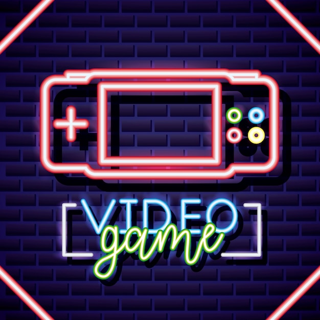 Vettore gratuito console personale, videogioco neon stile lineare