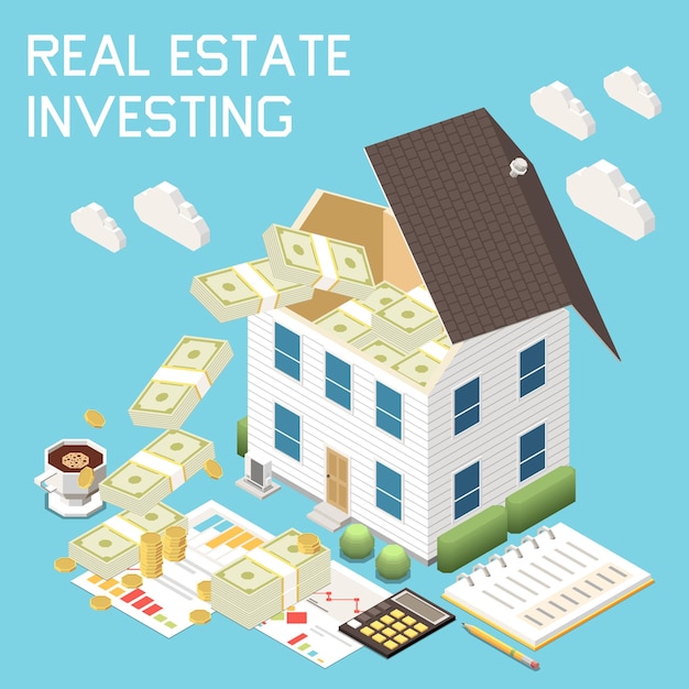 Free vector personal financial management isometric concept with real estate investing vector illustration