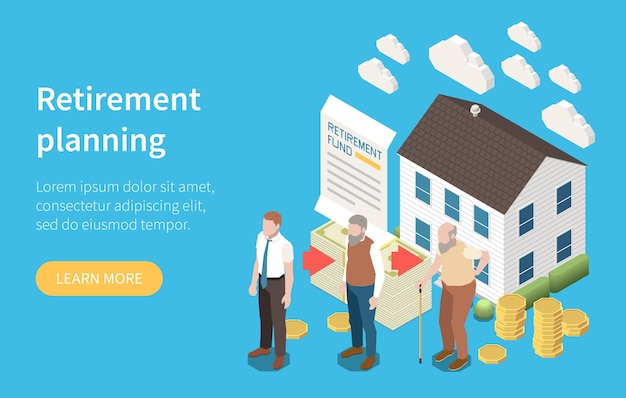 Free vector personal financial management isometric concept with retirement planning vector illustration