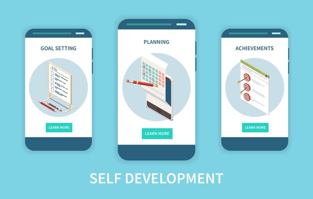 Personal growth app screens set